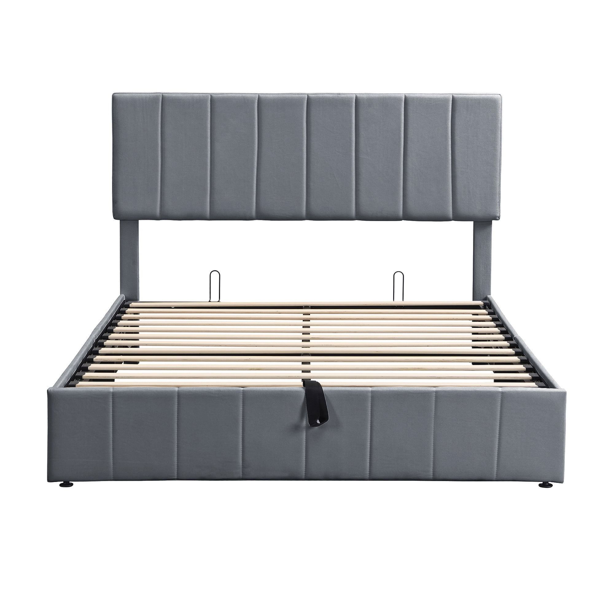 Queen Upholstered Platform Bed 83.5 Inch, Hydraulic Storage System Bed Frame with Linen Fabric Headboard, No Box Spring Needed, Gray