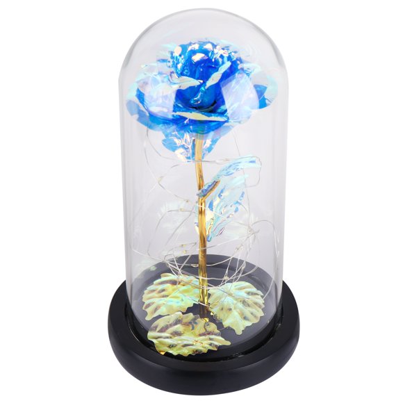 UPOUART Veilleuse Rose en Verre Bleu avec Guirlande LED pour Décoration Cadeaux Romantiques pour la Saint-Valentin et Plus