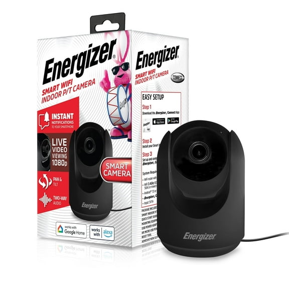 Energizer 1080p Indoor Camera, Smart Wi-Fi Security Camera with Pan, Tilt, & Motion Tracking, Black