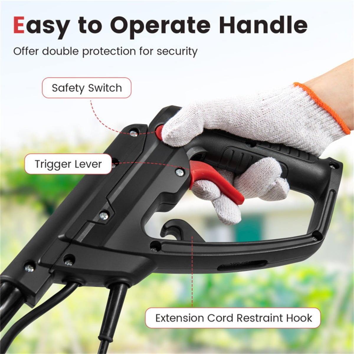 10 Amp Electric Tiller - 1200W Garden Cultivator with 4 Blades 14" Working Width & 9" Depth 380 RPM Foldable Handle & Safety Switch Corded Soil Tiller for Home Gardening