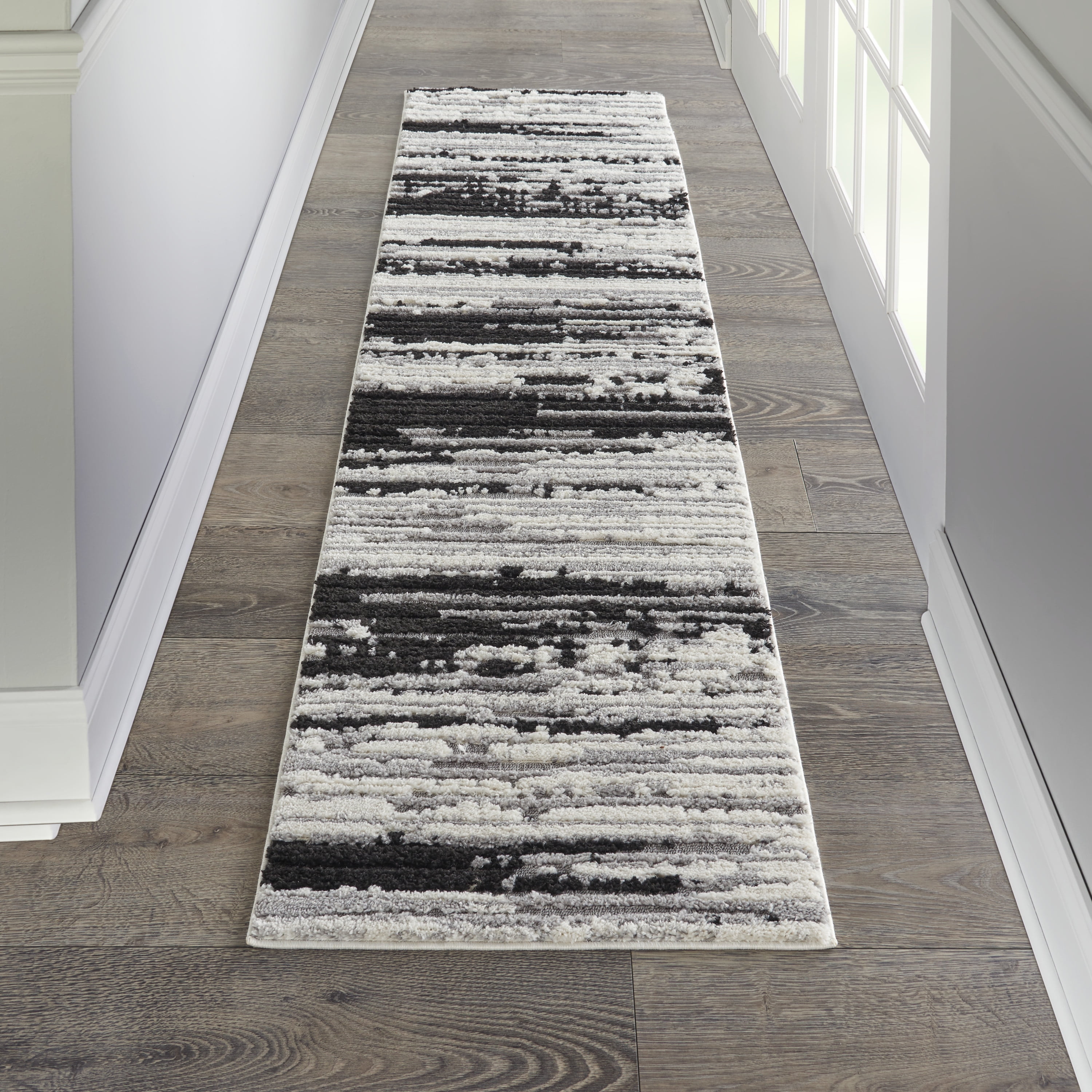 Nourison Textured Contemporary Abstract Ivory/Charcoal Area Rug