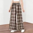 thumbnail image 2 of DXOUPM Girls Pants Elastic Waist Loose Straight Plaid Trousers Kids Versatile Daily Wear, 2 of 3
