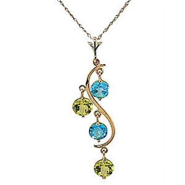 Galaxy Gold 14K Yellow Gold Blue Topaz and Peridot Pendant Necklace - December Birthstone - Communication & Serenity - 16" to 24" - Fine Jewelry for Women