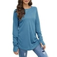 thumbnail image 2 of Womens Long Sleeve Tops Crew Neck T Shirts for Women Tunic Tops with Thumb Holes Fall Outfits for Women 2025 Blue 2XL, 2 of 5