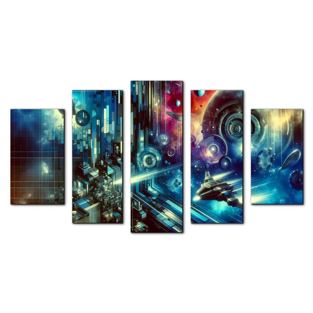 Cuadro decorativo Cuadros Abigail para sala Comedor y recamara Paisaje Espacial fantasia 5 piezas