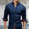 thumbnail image 4 of Camisa de manga larga para hombre azul marino XXL de color puro, cuello de solapa, corte ajustado, transpirable y agradable para la piel para el trabajo o viajes de negocios, 4 of 5