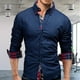 thumbnail image 4 of Camisa de manga larga para hombre azul marino XXL de color puro, cuello de solapa, corte ajustado, transpirable y agradable para la piel para el trabajo o viajes de negocios, 4 of 5