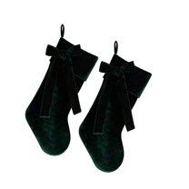 Large Velvet Christmas Stockings, 19 inch Christmas Stocking for Xmas Tree Mantle Fireplace Decoration Burgundy Green Socks Stocking Hanging Ornaments Gifts Stuffed Holiday Party Decor(Green(2))