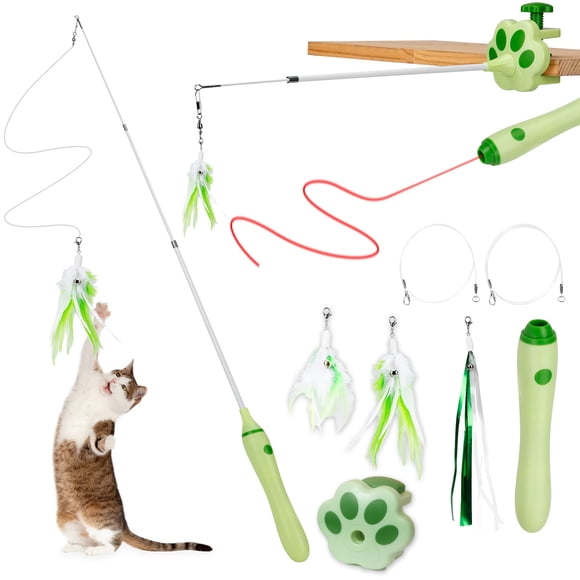 Varita retráctil ③ en ① para gatos BEBOBLY con plumas y campana