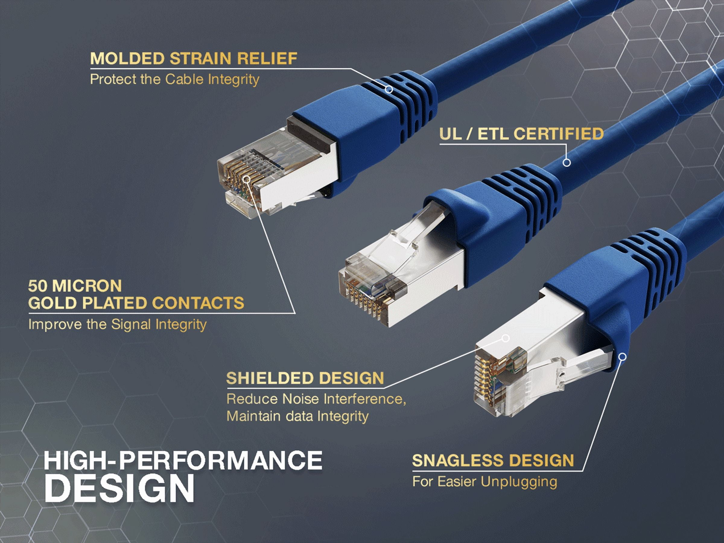 Cable Leader 50ft Cat6a Shielded Ethernet Network Patch Cable STP Snagless 24AWG Bare Copper, Blue