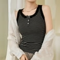 thumbnail image 5 of Ohufall Henley Tank Tops for Women Summer Casual Button Round Neck Sleeveless Cotton Shirts Fashion Stripe Printed Sling Undershirts, 5 of 5