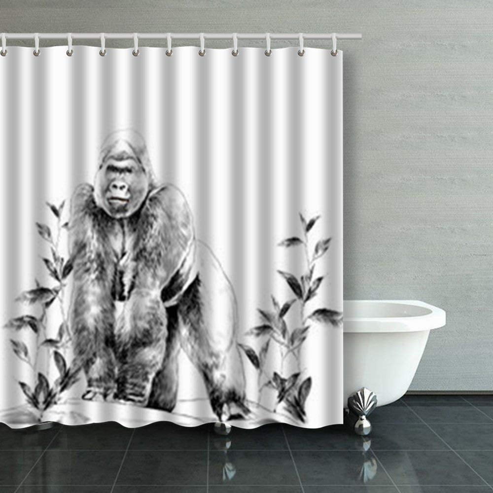 Gorilla Banana Pattern Print Bathroom Shower Curtain