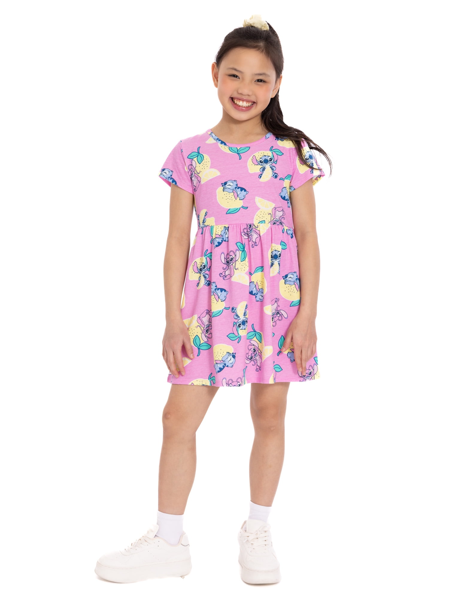 Stitch Girls Allover Print Dress with Short Sleeves, Sizes 4-12