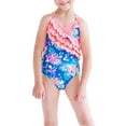 thumbnail image 5 of URMAGIC URMAGIC 4-12T Child Girls One Piece Ruffle Swimsuit Criss Cross Bathing Suit Swimwear/Blue Flower, 5 of 6