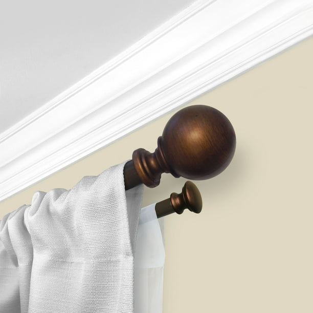 Mainstays 1" Ball Finial Adjustable Bronze Double Curtain Rod Set, 84