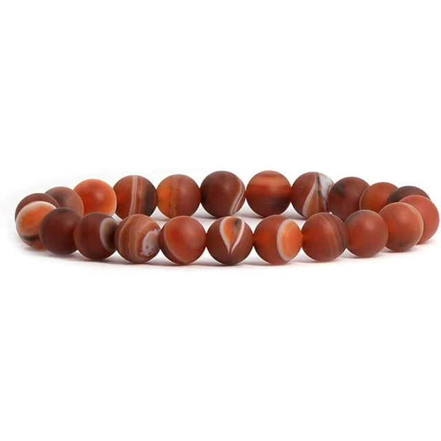 Bracelet Extensible Unisexe en Perles Rondes 8 mm en Agate Rêve Rouge Mat
