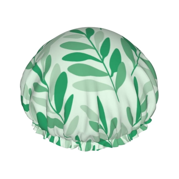 YFYANG Women's Double Waterproof Shower Cap, Leaves Pattern Texture Reusable Hair Cap for All Hair Styles and Head Sizes