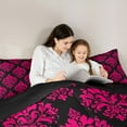 thumbnail image 5 of Manfei Ancient Damask Jacquard Queen Comforter Set,Boho Floral Baroque Flower Bedding Sets,Black Hotpink Bedding Comforter Set For Kids,Breathable Home Decor Reversible,3-Piece, 5 of 8