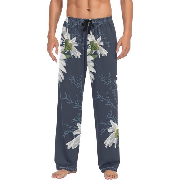 Floral Daisy Pattern Ghost Pajama Pants, Men's Lounge Pants Light with Drawstring and Pockets, Christmas New Year Birthday Father's Day Gifts, X-Large