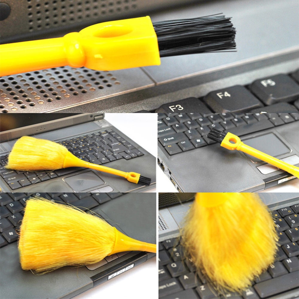 Yellow Dust Brush 2 in 1 Desktop Sweeper Dust Removal Cleaning Tool Solid Multi-Functional Universal Mini Anti-Static Portable for Computer Keyboard 
