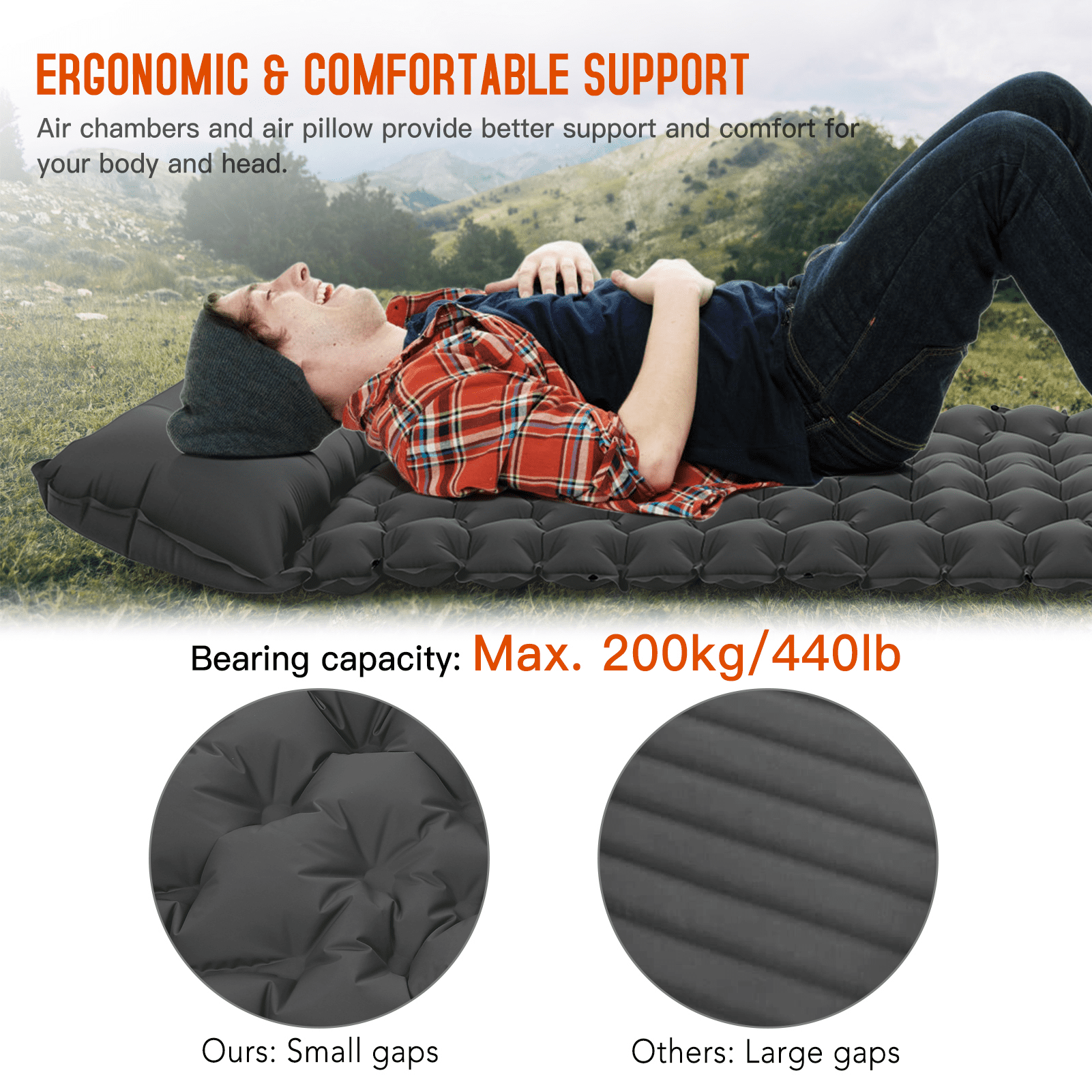 Zootealy Outdoor camping inflatable mat, foot stepping automatic inflatable mat, shaped TPU with eadrest, camping tent, sleeping mat, lightweight travel air mat, hiking camping (gray)