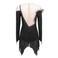 thumbnail image 7 of renvena Women Ruched Detail Lyrical Dress Irregular Mesh Hem Ballet Tulle Skirt Leotard Figure Skating Dress Black S, 7 of 7