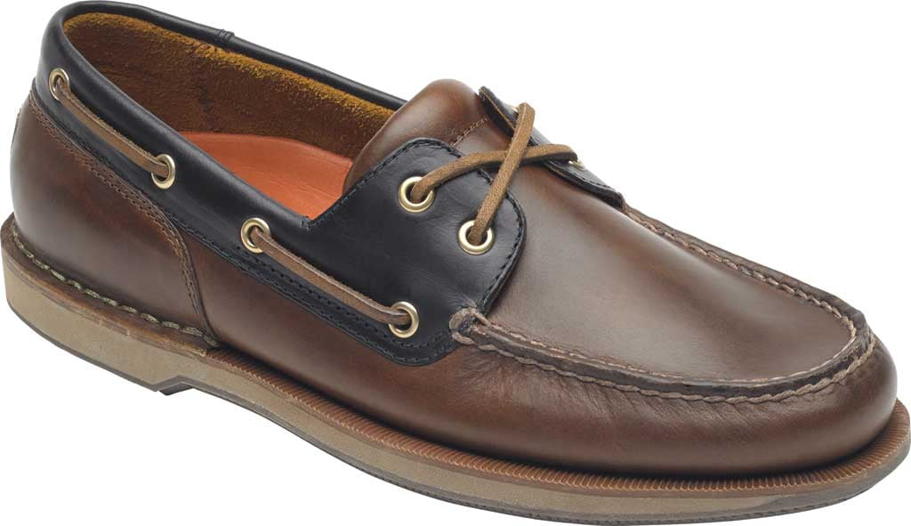Men's Rockport Perth Boat Shoe Dark Tan/Navy Leather 6 XW