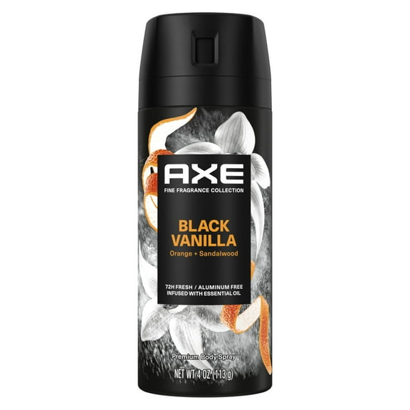 Axe Fine Fragrance Men's Fresh Deodorant Body Spray Black Vanilla, Aluminum Free, 4 oz
