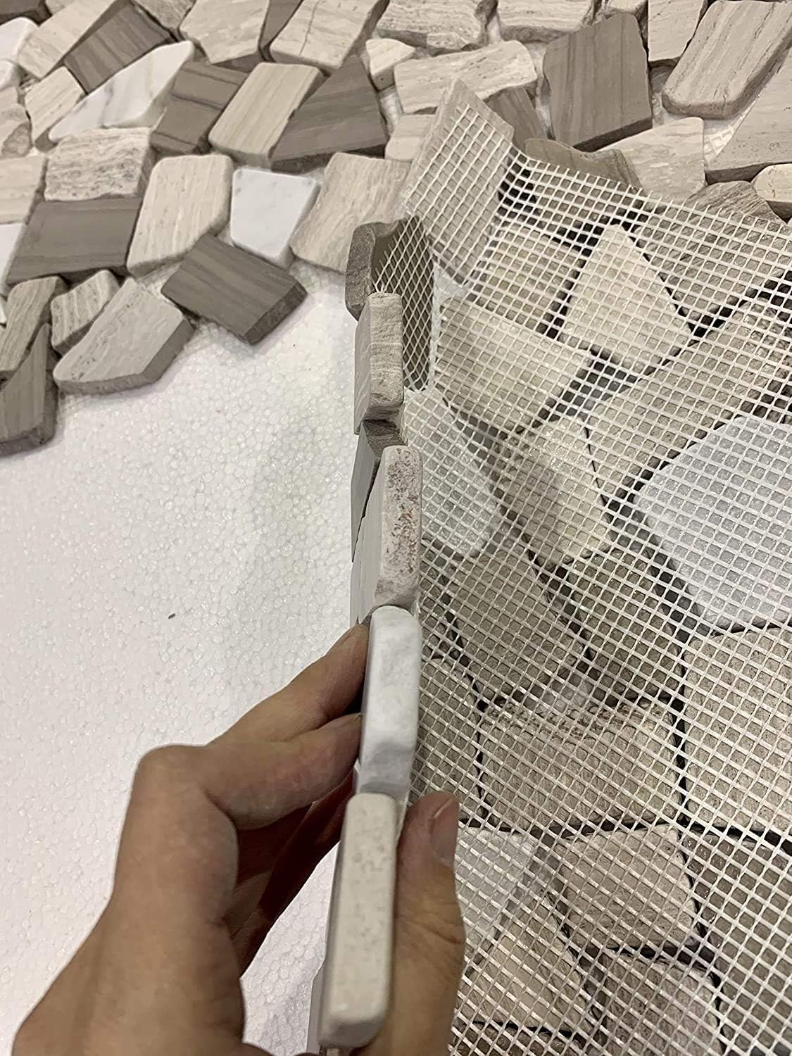 FUSTONE Decorative Tiles Interlocking Tumbled Pebble Tiles (10-Sheets) Kitchen Floor Bathroom Patio Stone Tile for Indoor and Outdoor Use Natural River Rock Stones FP206-10