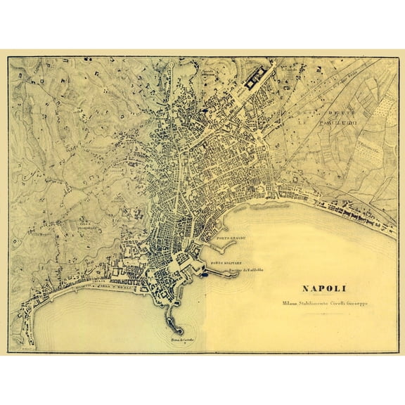 Historic Map - Napoli Italy - Muggiani 1865 - 30.36 x 23 - Vintage Wall Art