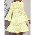 thumbnail image 4 of Women'S 2025 Lace Eyelet Embroidery Dress V-Neck Trumpet Sleeve Boho Flowy Swing Dress Yellow XL, 4 of 5