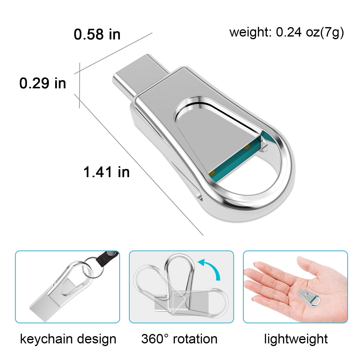 USB C Flash Drive 64 GB for Android Phones OTG Photo Stick External Storage TOPESEL Swivel USB 3.0 Thumb Drive Silver