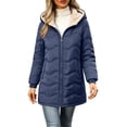 thumbnail image 2 of Womens Sherpa Lined Puffer Jacket Hooded Wave Quilted Full Zip Mid Length Padded with Poecets Warm Fall Winter Casual Outerwear, 2 of 8