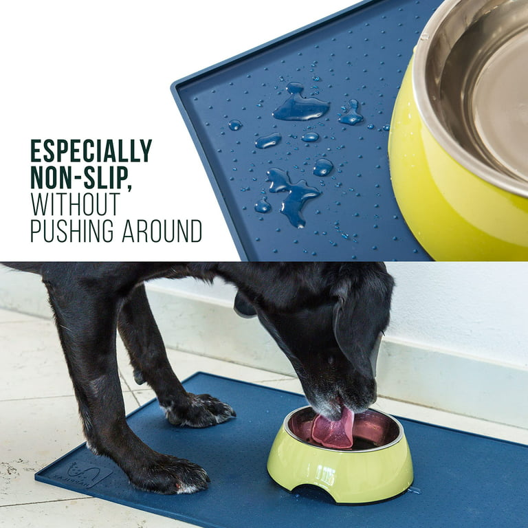 Because of Paws Non-Skid Pet Bowl Tray - with 2 Slow Down Bowls Set - for  Small to Medium Dogs - Protects Floor from Food and Water