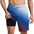 thumbnail image 2 of UVEASISHA Swimwear Shorts for Men Casual Drawstring 2 In 1 Shorts Elastic Waist Fashion Printing Swimming Trunks with Pockets Blue L, 2 of 6