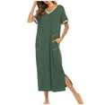 thumbnail image 1 of Camisón largo de manga corta para mujer - Tejido suave y transpirable, largo completo, con bolsillos - Ideal para dormir/descansar, 1 of 4