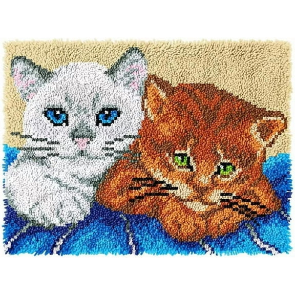 ShowNiceArt Latch Hook Rug Kit, Cute Cat | DIY Rug Making Kit for Adults Kids, Cross Stitch Kit Carpet Making Cushion 50*38cm/17*17in
