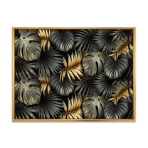 Designart 'Gold and Black Tropical Leaves II' Modern Framed Canvas Wall Art Print