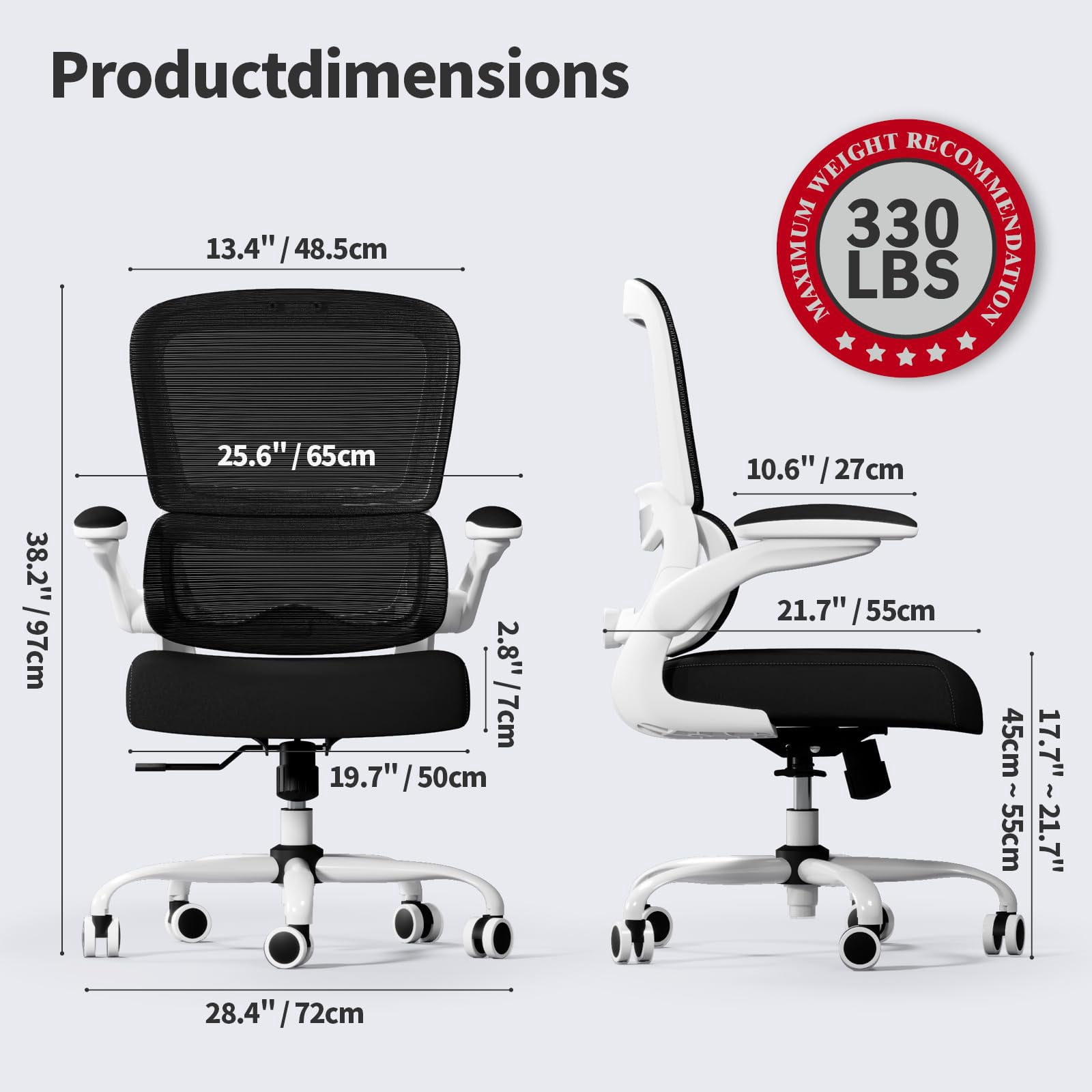 Office Chair - Ergonomic Desk Chair with Adjustable Lumbar Support, Mesh Computer Chair, Executive Chairs for Home Office Comfortable Lumbar Support (Black)