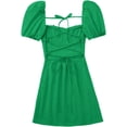 thumbnail image 2 of SURJDE Robes pour Femmes Col Carré Manches Bouffantes Poitrine Plissée Sans Bretelles Robe de Poupée Mini Robe (Vert, TG), 2 of 4