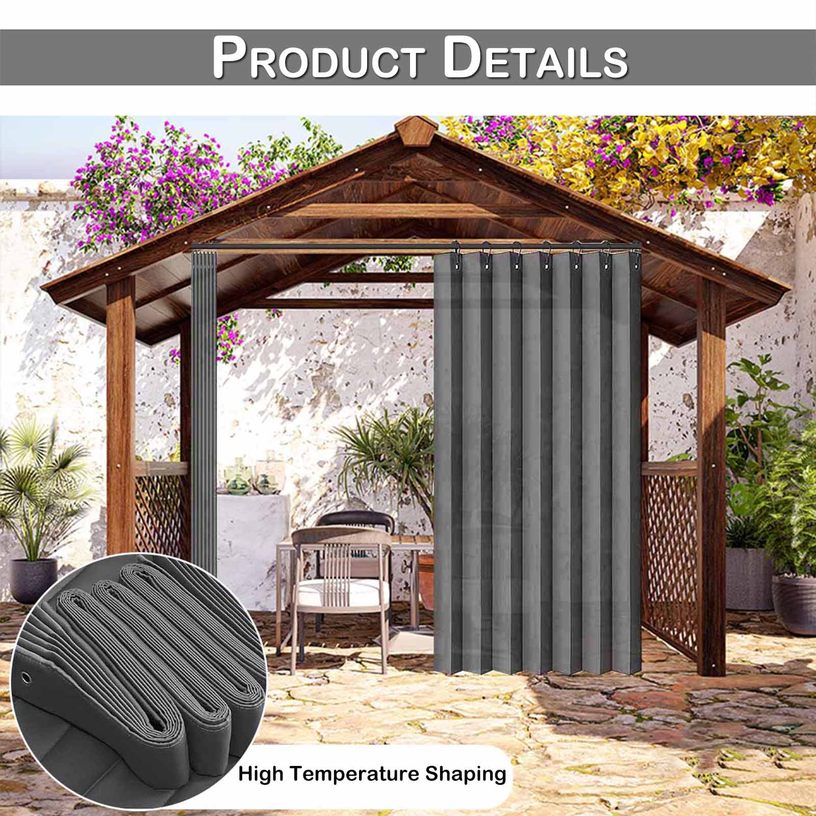 Lapalife Vertical Outdoor Curtains for Patio Waterproof with Hooks, 55"x 95" Vertical Privacy Drapes Shower Curtain Door Curtain Living Room Bedroom, 1 Panel, Light Gray