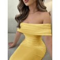 thumbnail image 3 of Elegant Off-Shoulder Ruched Waist Maxi Dress In Vibrant Yellow, 3 of 30