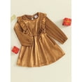 thumbnail image 3 of Bagilaanoe Toddler Baby Girl Velvet Dress Ruffle Long Sleeve A-line Princess Dresses 9M 12M 18M 24M 3T 4T Kids Casual Fall Dress, 3 of 9