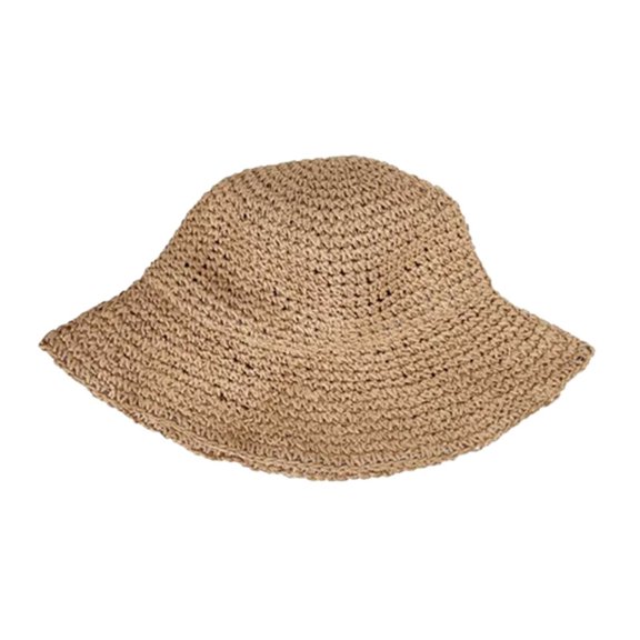 Womens Floppy Straw Sun Hat, Foldable Packable Wide Brim Summer Beach Hat, Crochet Bucket Hat for Travel Outdoor Vacation Pool and Garden, Seasonal Decor, Khaki