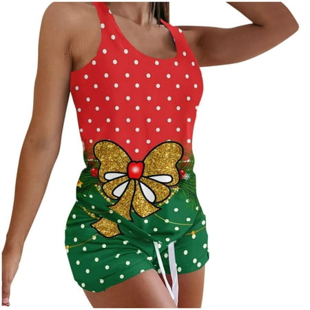 

BIZIZA Pajama Sets for Women Soft 2 Piece Christmas Comfortable Shorts Sleeveless Crew Neck Tank Green S
