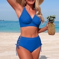 thumbnail image 4 of Brnmxoke Womens Swimsuits Bikinis Two Piece Padded Beach Cheeky Ruched V Neck Soft Trendy Adjustable Swimwear Bathing Suit Blue,S, 4 of 7