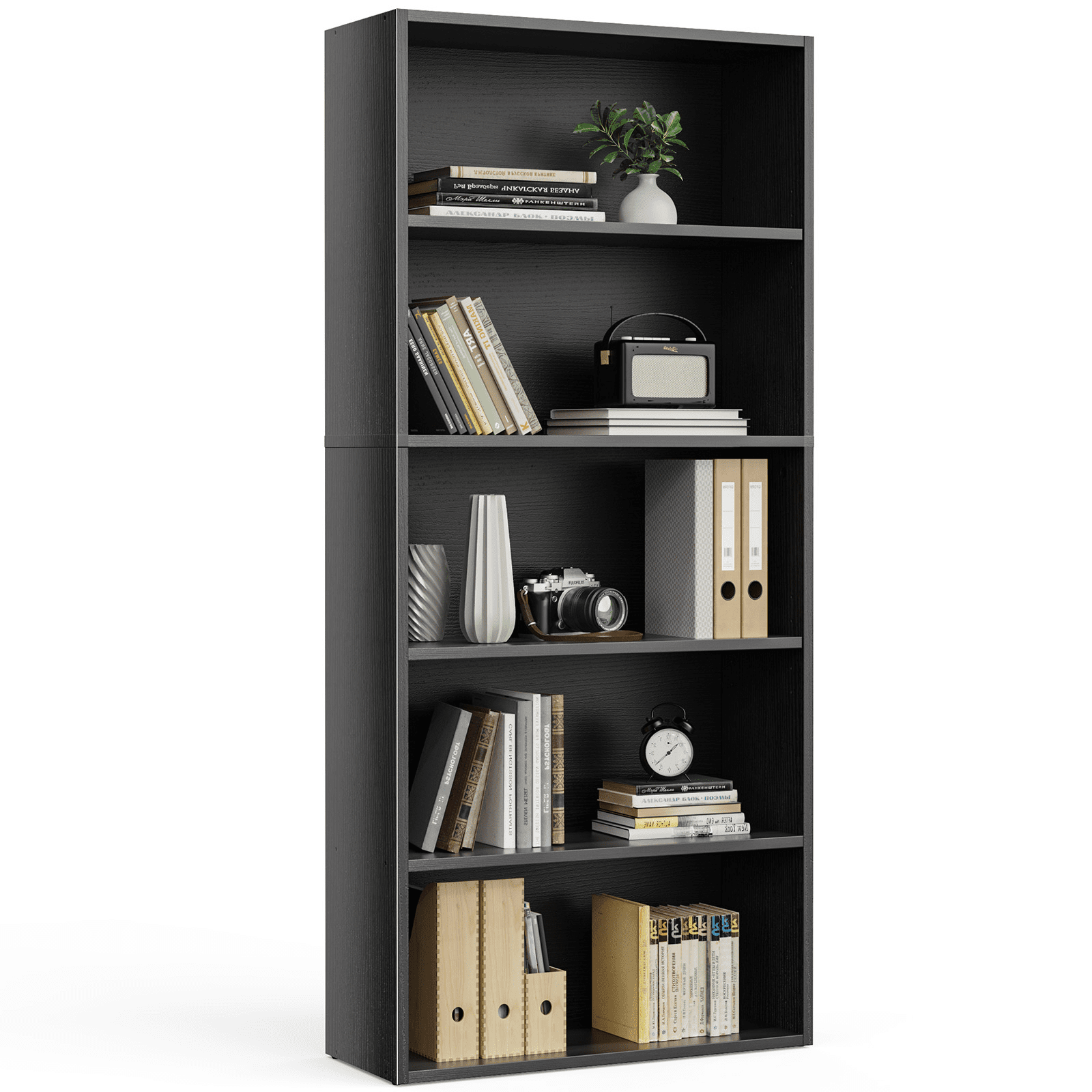 MAYEERTY 5 Shelf Bookcase, 53in Tall Floor Standing Open Bookshelf for Home Office, Living Room, and Bedroom Storage, Black