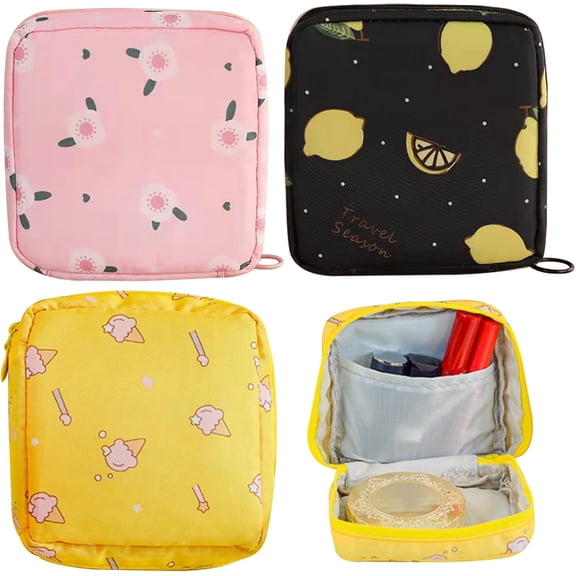 3-Piece Cute Period Pouch for Teen Girls, Waterproof Oxford Menstrual Pad Bag with Zipper, Portable Feminine Product Organizer for School Travel