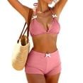 thumbnail image 2 of GEWSEY Women 2 Piece Bikini Shorts Set Y2k Halter String Triangle Bikini Top with Low Rise Swim Boyshorts Beachwear Watermelon Red for Size M, 2 of 9
