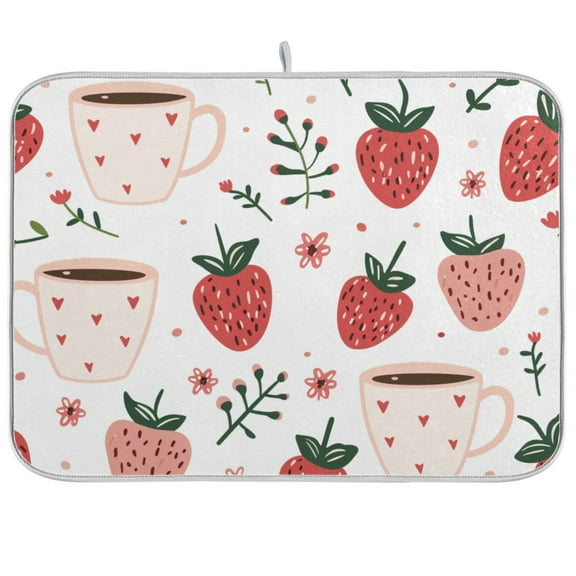 Cute Strawberry Tea Dish Drying Mat Dish Drainer Rack Mats Water Absorbent Non-Slip Easy Clean Heat Resistant for Kitchen Counter